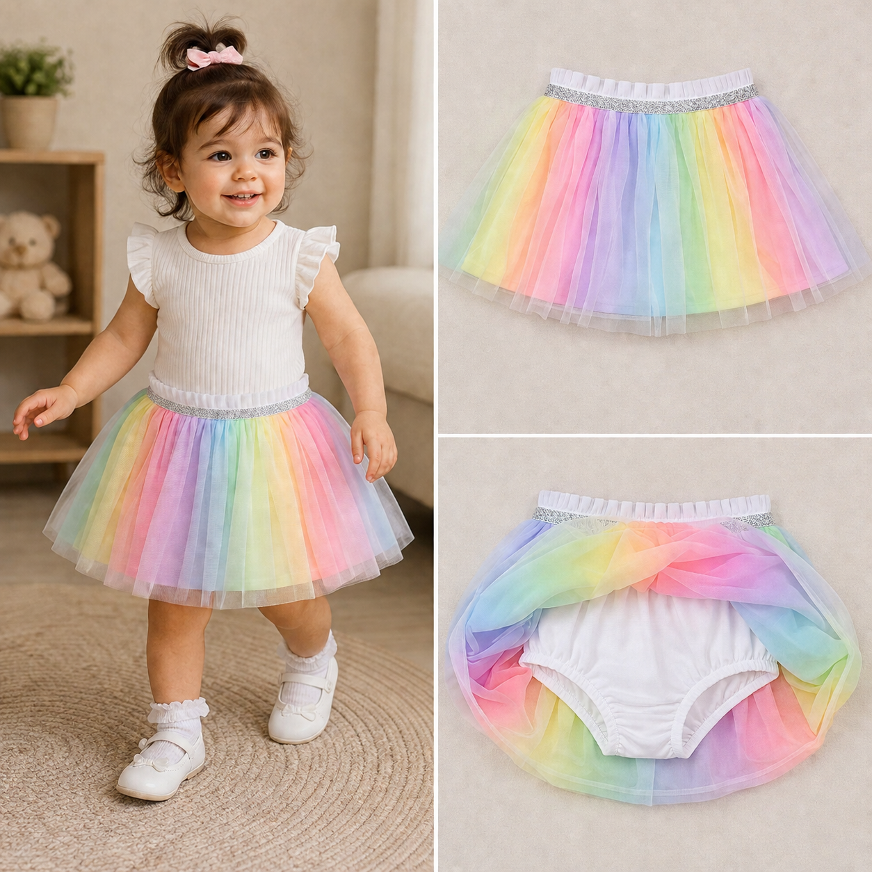 Girls Tutu Tulle Skirt with Built-in Shorts