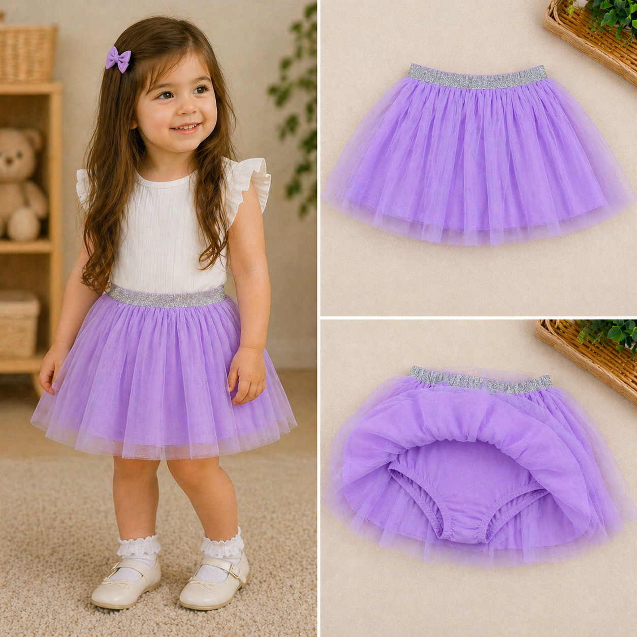 Girls Tutu Tulle Skirt with Built-in Shorts