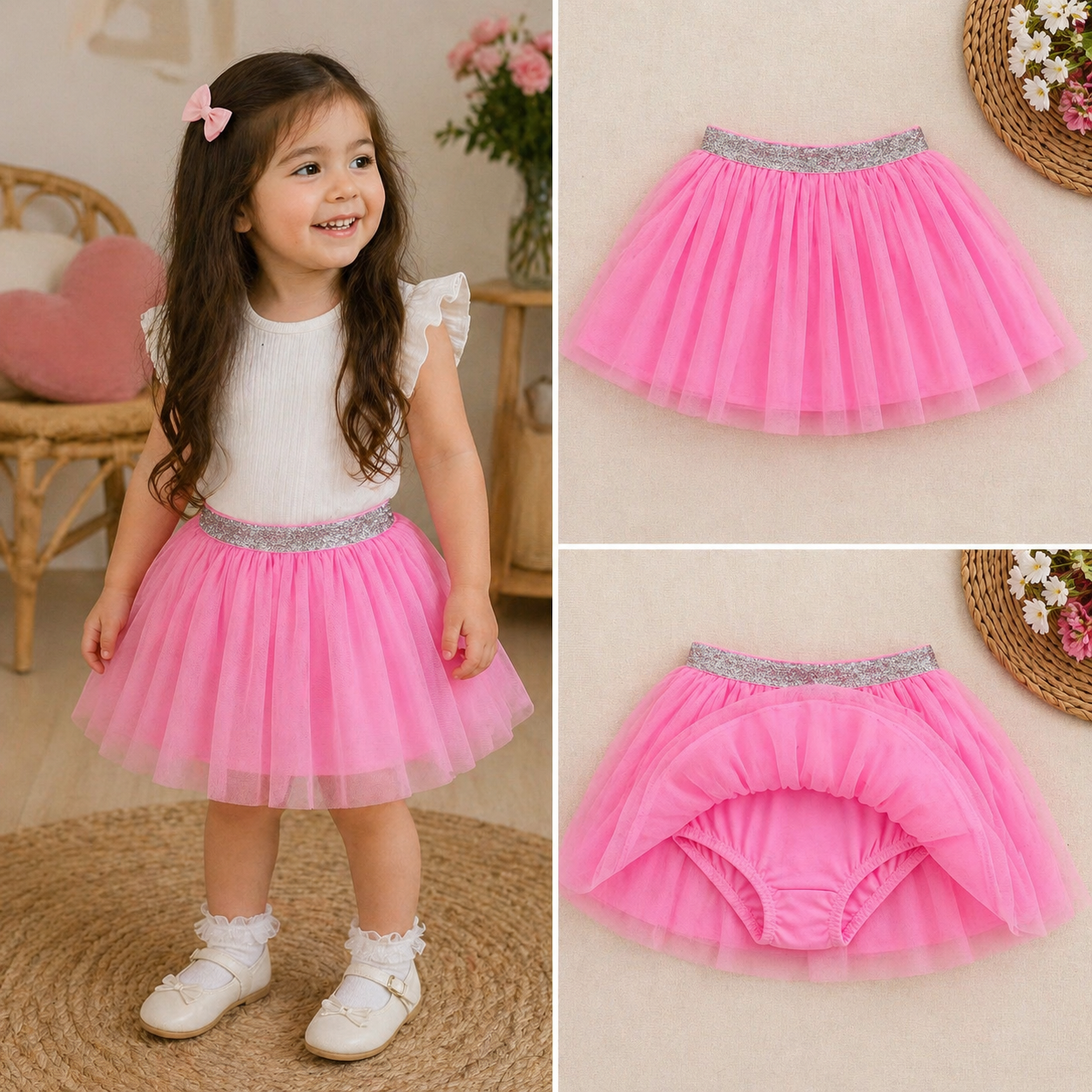Girls Tutu Tulle Skirt with Built-in Shorts