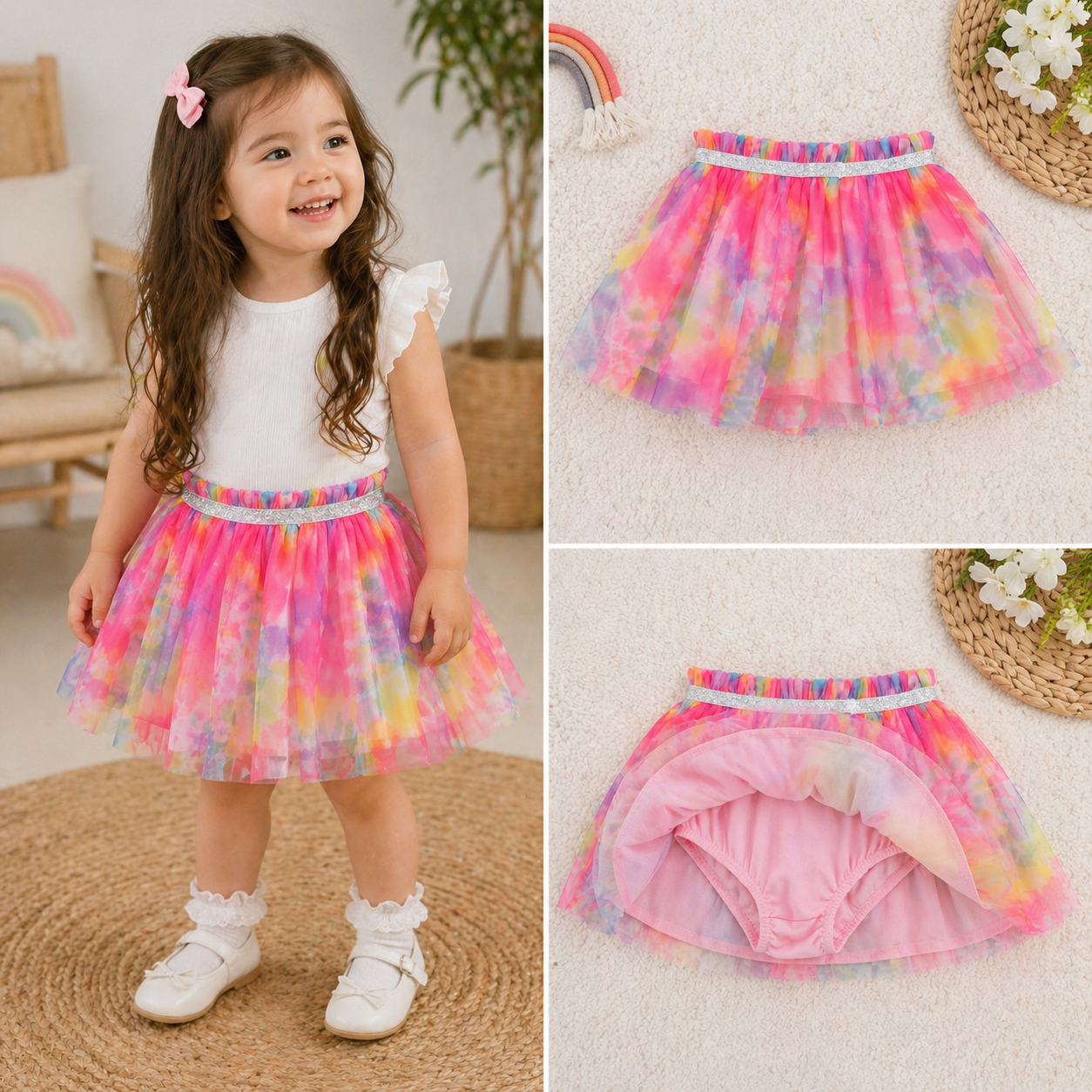 Girls Tutu Tulle Skirt with Built-in Shorts