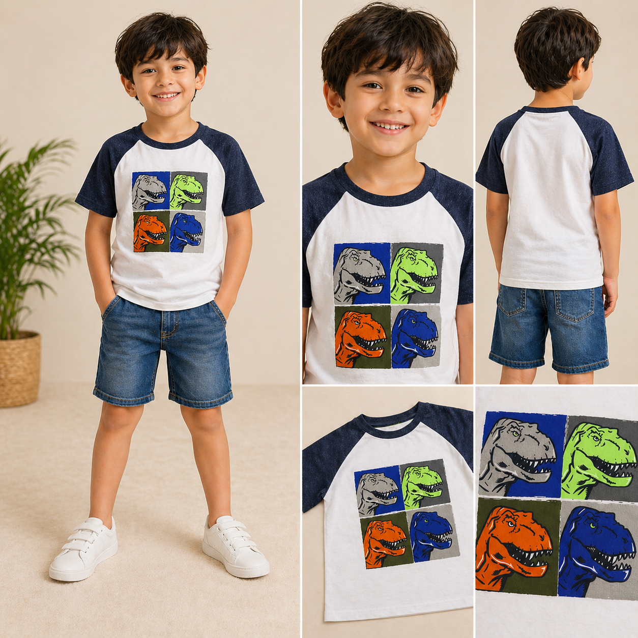 Boys Dino Print T-Shirt – Casual Cotton Tee