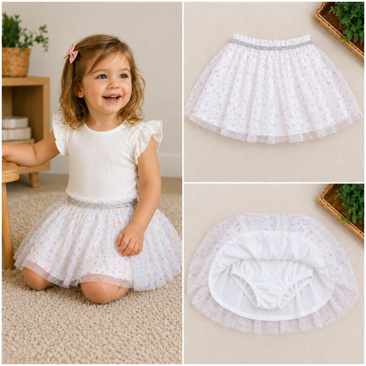 Girls Tutu Tulle Skirt with Built-in Shorts