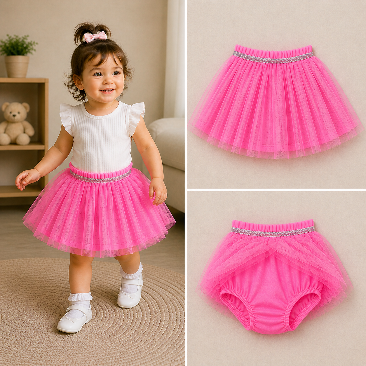 Girls Tutu Tulle Skirt with Built-in Shorts