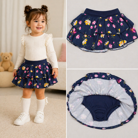 Girls Floral Skirt with Built-In Shorts