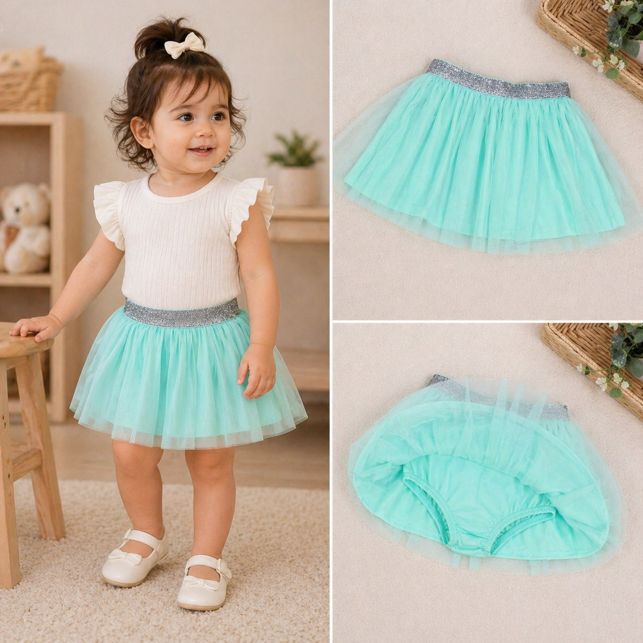 Girls Tutu Tulle Skirt with Built-in Shorts