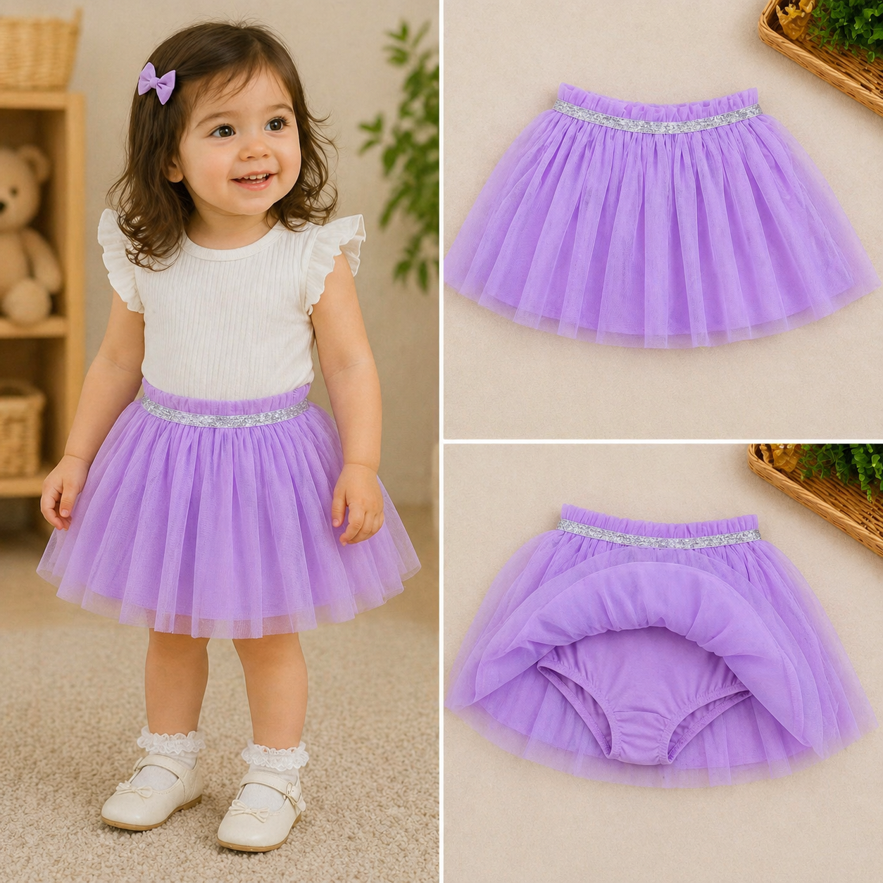 Girls Tutu Tulle Skirt with Built-in Shorts