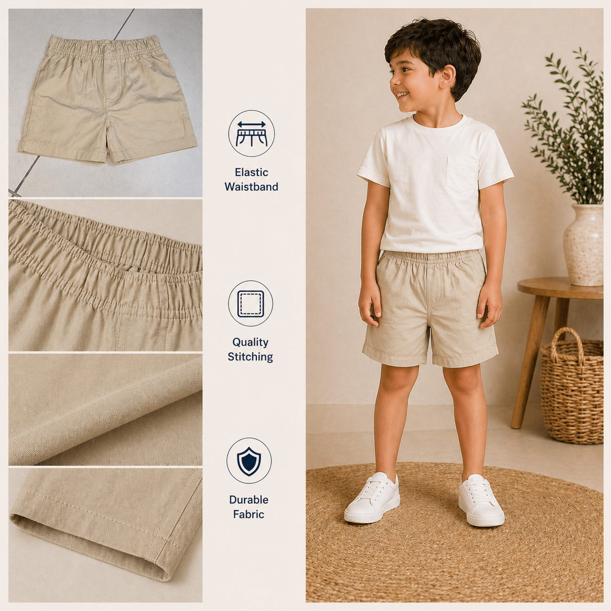 Boys Elastic Waist Shorts In 3 Colors