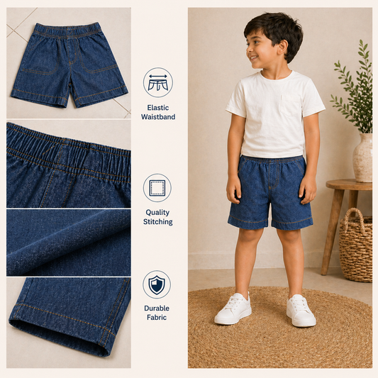 Boys Elastic Waist Shorts In 3 Colors