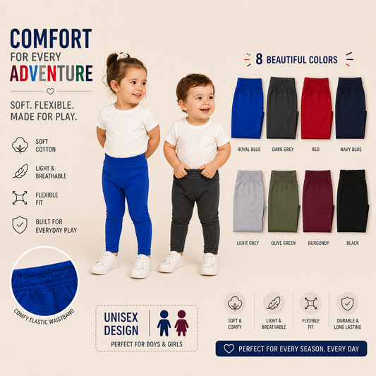 Kids Soft Cotton Leggings – Unisex Everyday Pants