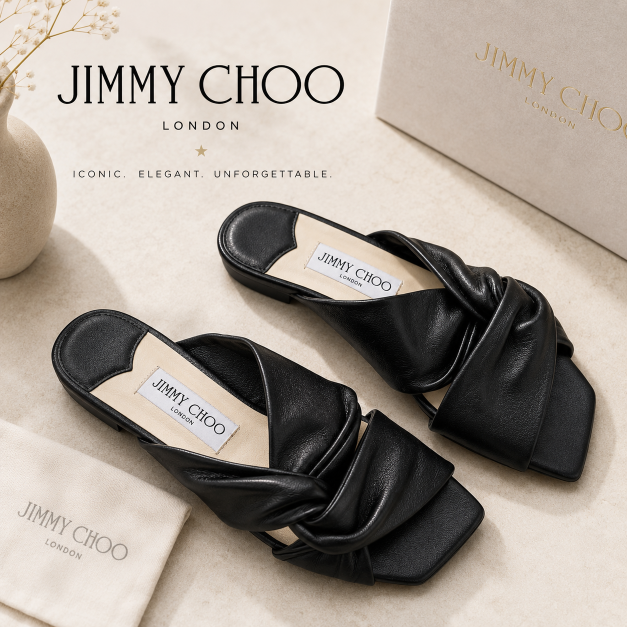 Jimmy Choo Black Leather Narisa Flat