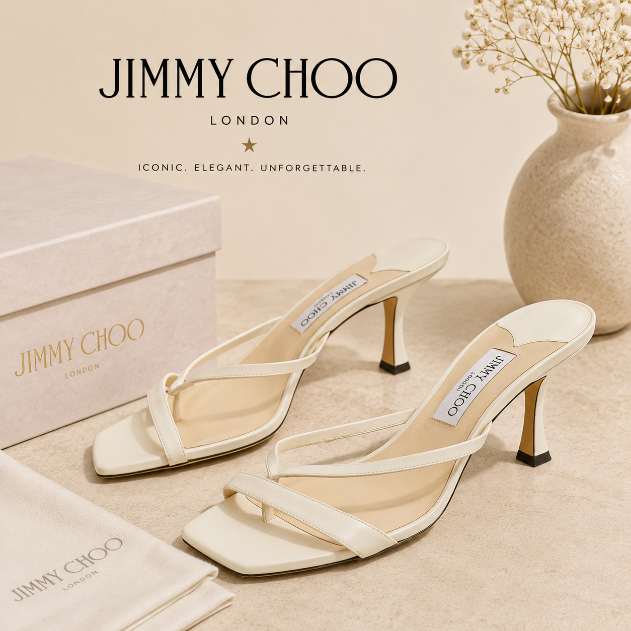 Jimmy Choo Leather Square Slide Sandals