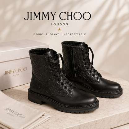 Jimmy Choo Black Leather Cora Combat Boots