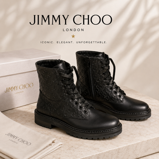 Jimmy Choo Black Leather Cora Combat Boots