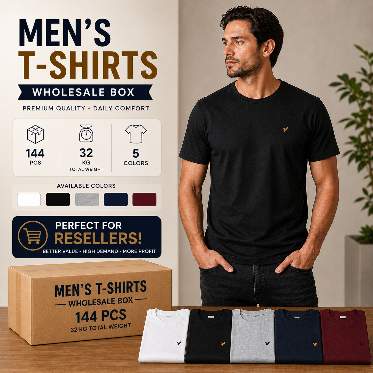 Men’s T-Shirts Wholesale Box – 144 PCS