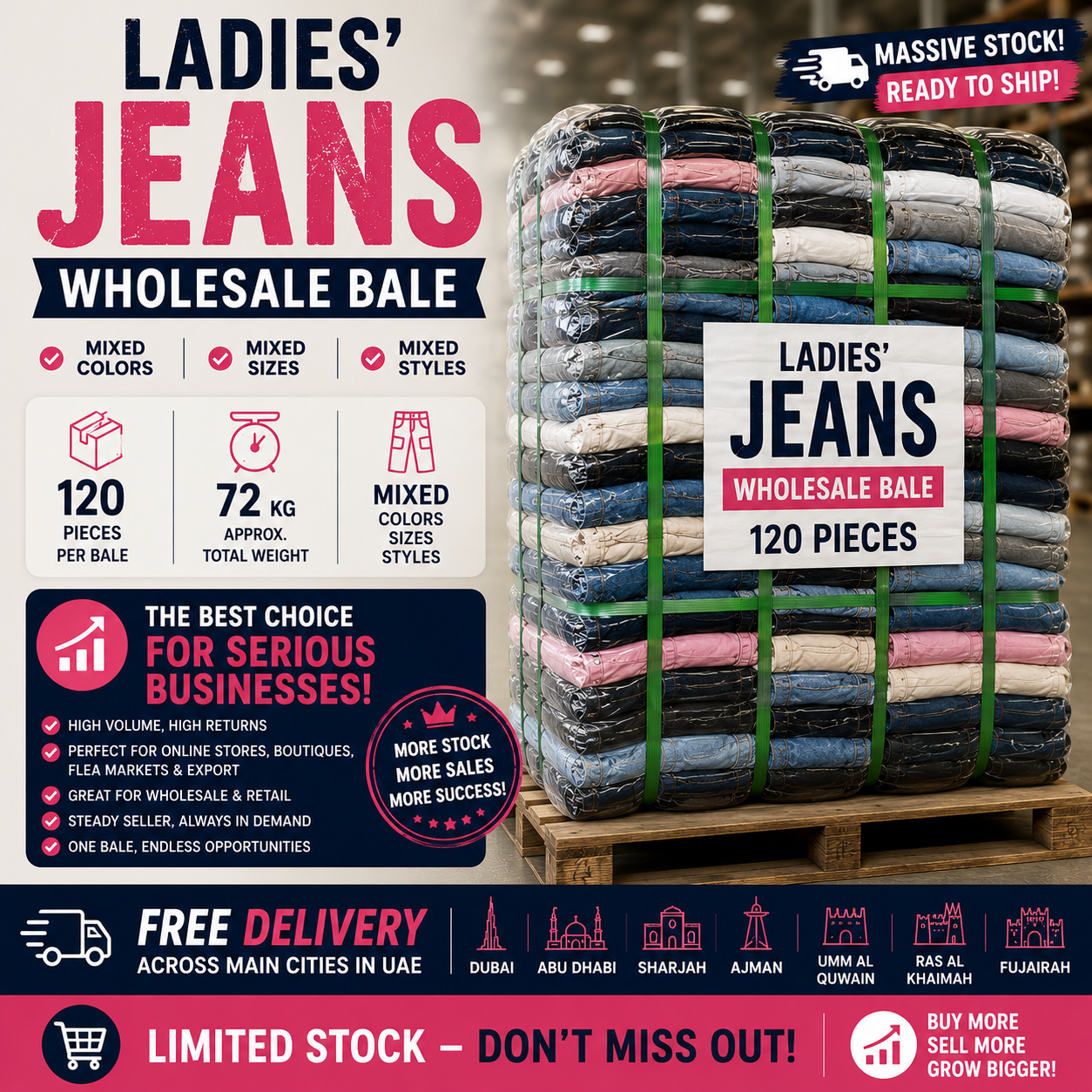 Ladies’ Jeans Wholesale Bale – 120 PCS
