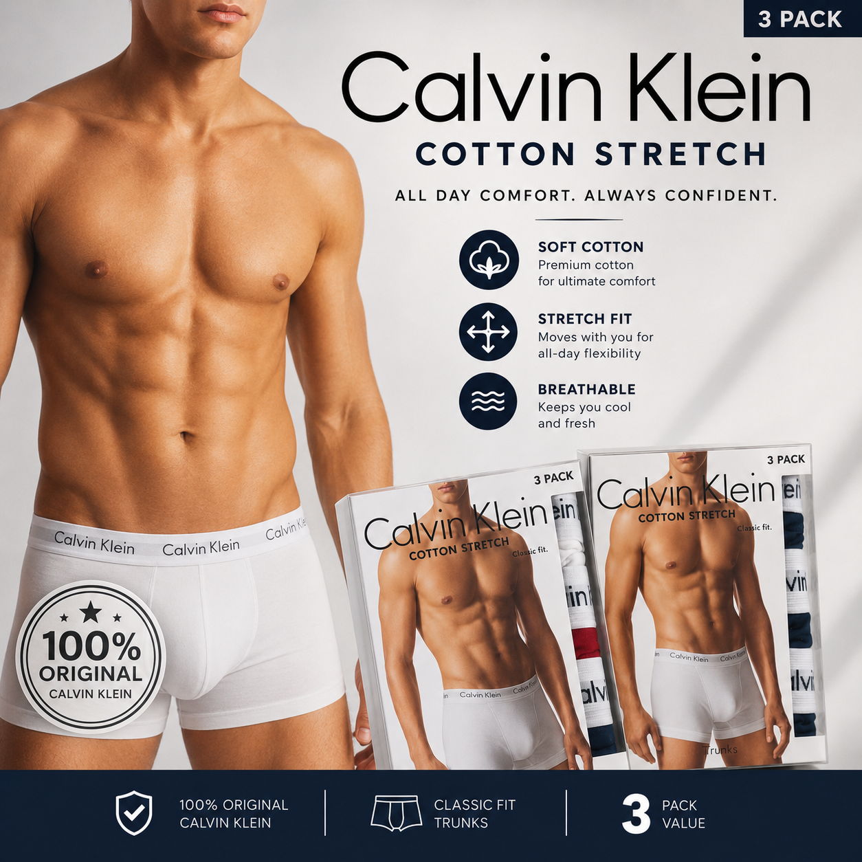 Calvin Klein Men's Trunks Wholesale Pack - 150 Pieces