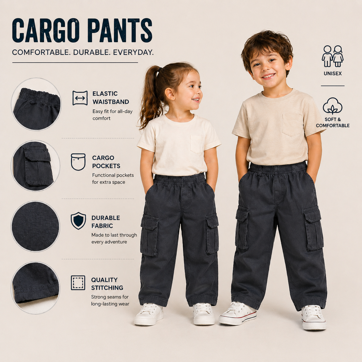 Kids Cargo Pants – Unisex - Dark Gray