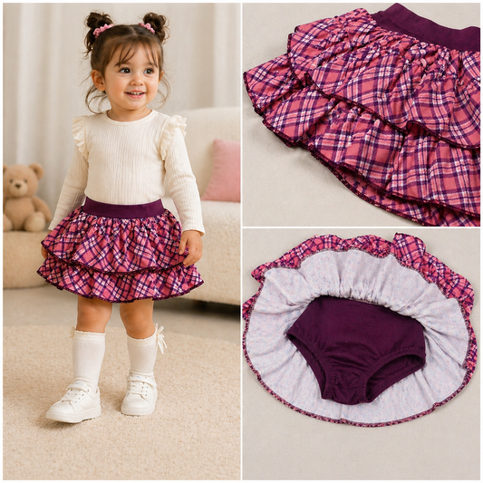 Girls Plaid Skirt with Built-In Shorts