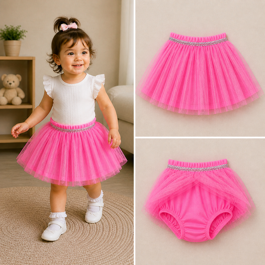 Girls Tutu Tulle Skirt with Built-in Shorts